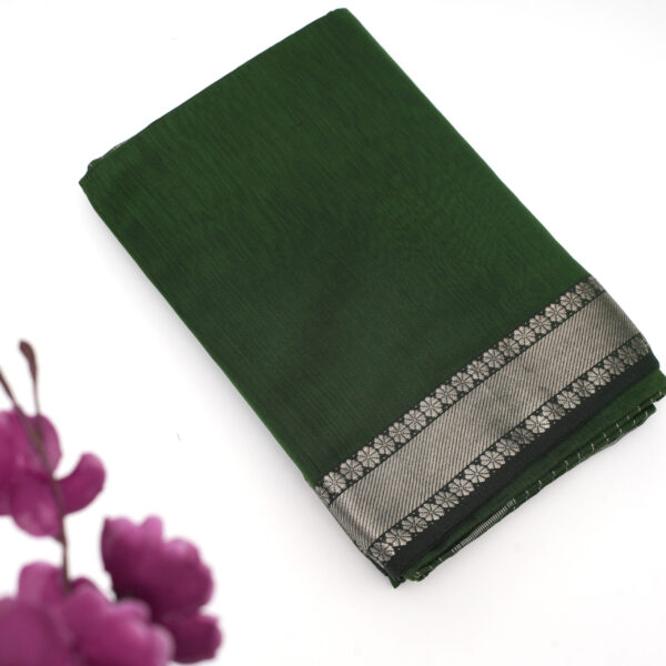 Bottle Green Maheshwari Saree Flower Border