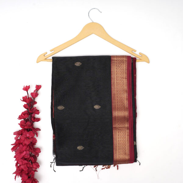 Charcol Grey Maheshwari Paan Buta Silk Saree