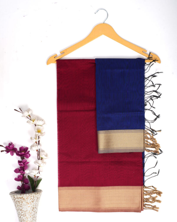 Red Blue Maheshwari Silk Suit