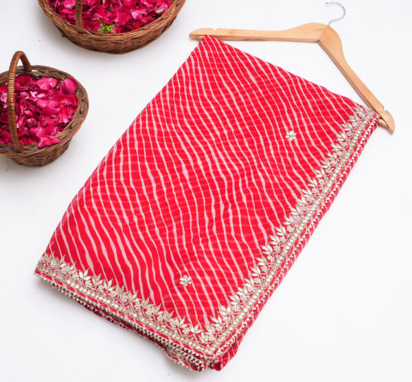 Georgette Lehriya Saree Pearl Handwork Border